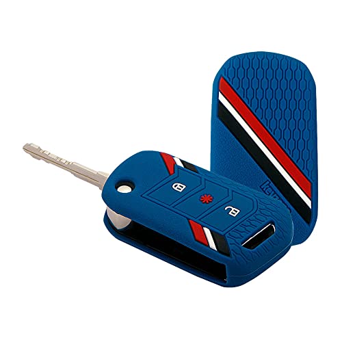 Image of Keyzone Striped Silicone Key Cover Compatible for Mahindra Thar Roxx, Xuv3xO, Scorpio-N, Xuv700, Thar,Xuv400, Xuv300, Bolero NEO, Marazzo, 3 Button Flip(Blue)
