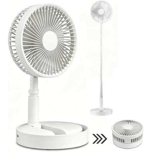 Portable Standing Fan Foldable Pedestal Fan with 4 Speed USB Rechargeable Fan Portable 7200mAh Battery Operated Floor Desk Table Fans Rechargeable for Bedroom Office Camping Travel 8 Inch (White)