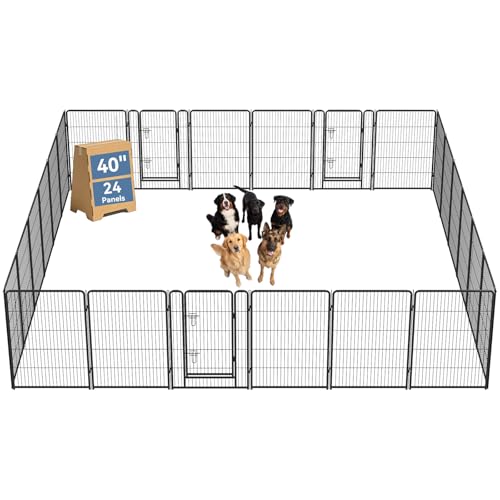 Image of DUMOS Dog Playpen 40 Inch 24 Panels Indoor Outdoor Metal Pet Fence | Foldable Dog Play Pen with Door, Portable Exercise, RV Camping, Puppy Small Medium Large Dogs