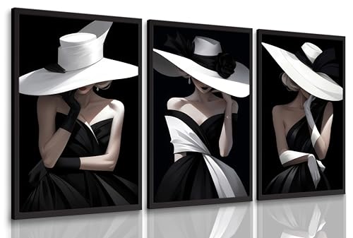 3 Pcs Fashion Woman Portrait Wall Art Elegant Girl Canvas Prints ...