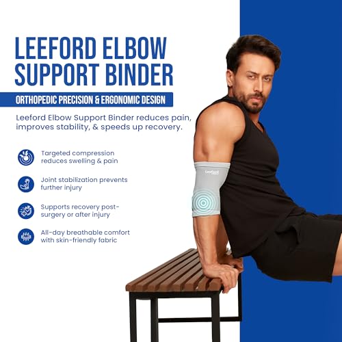 Image of Leeford Ortho Elbow Support Brace, Size M | Adjustable Neoprene Sleeve, Badminton & Gym Workout, Tennis Pain Relief, For Men and Women