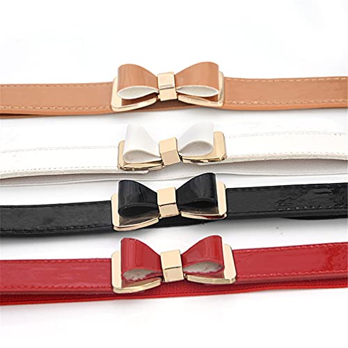 Womens Bowknot Skinny Elastic Waist Belt Stretchy Belt Fashion Metal Buckle Thin Belt for Dress4