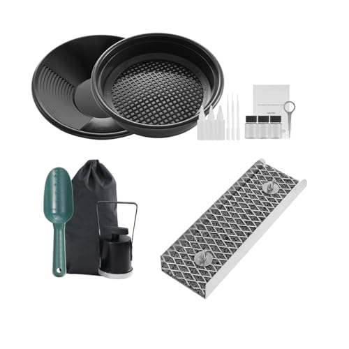 ViaGasaFamido Kit de Panadería de Oro de 12 Pulgadas Caja de Sluice Portátil Selección de Oro No Alimentada y Herramienta de Rango con Sartén de Tamiz y Botellas para Dragado de Prospección
