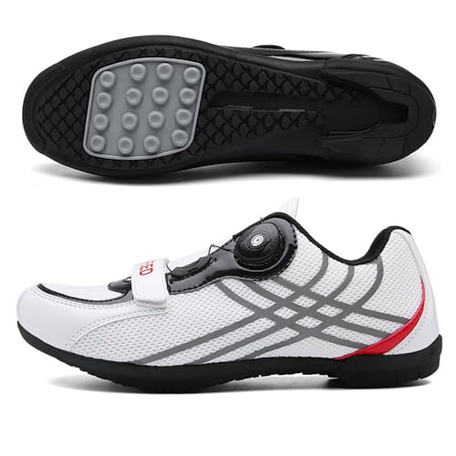 Treer Zapatillas Ciclismo Montaña Zapatillas de Ciclismo Base Goma Antideslizante Ligeros Zapatos Bicicleta Montaña Hombre Calzado Bicicleta Sin Cleats 36 47EU (Blanco,41)