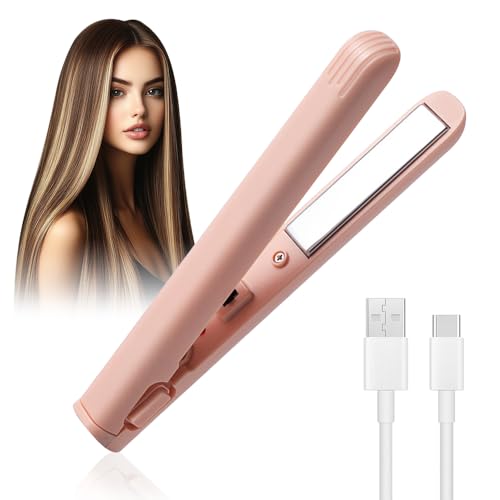 LYPPUL Plancha de pelo inalámbrica 2 en 1, plancha y alisador de pelo, mini plancha de pelo y rizador, plancha de pelo inalámbrica portátil, plancha de pelo de viaje