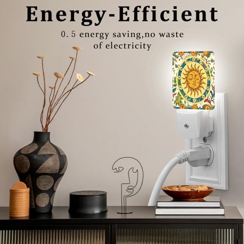 Image of Boho Sun Moon Night Light, Plug-into Wall Nightlight Lamp with Dusk to Dawn Sensor, Led Lamp 0.5W Energy Efficient for Boys Girls Adults Home Decor