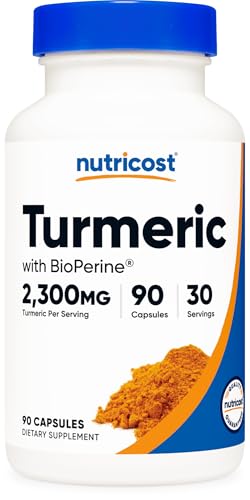 Nutricost Turmeric with BioPerine (2,300mg) 90 Capsules - 95% Curcuminoids and BioPerine Black Pepper Extract, Vegan, GMO-Free, 30 Servings