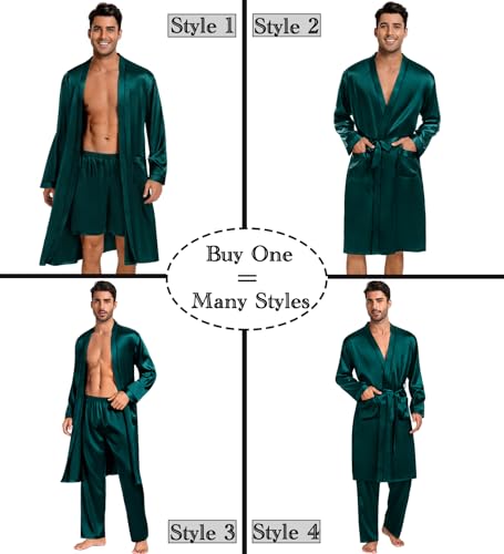 Image of SWOMOG Mens 3 PCS Satin Robe with Pants & Shorts Set Kimono Bathrobe Long Sleeve Sleepwear Pjs Sets with Pockets