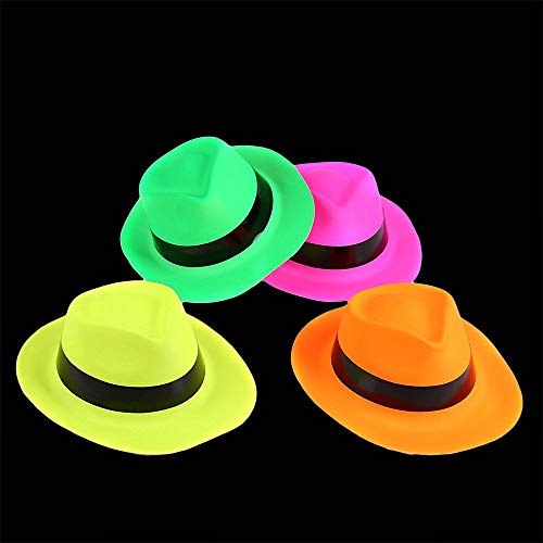 The Glowhouse Premium 12 x Neon Gangster Hoeden Plastic Fun Party Fedora UV Blacklight Glow - voor kinderen en… - Image 3