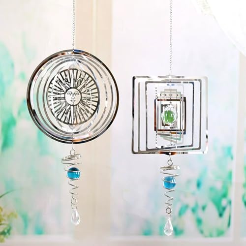 Nicear 3D wiatraczek ze stali nierdzewnej, wiszący ornament, spirala słoneczna, dzwonek wietrzny z kulą do patrzenia, 360 stopni, obrotowy, sztuka ogrodowa na zewnątrz, średnica 17,7 cm