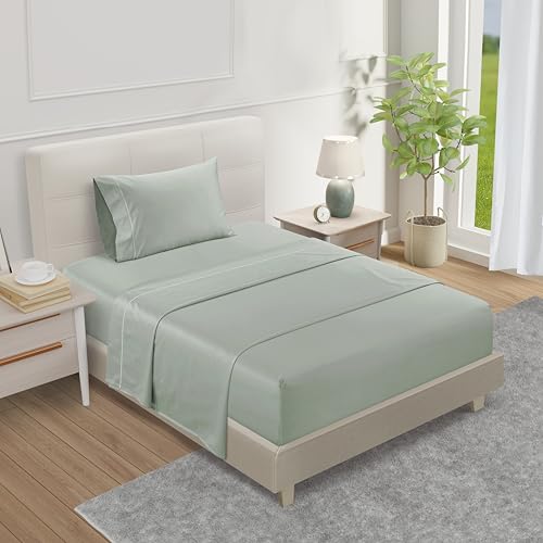 Image of 100% Egyptian Cotton Sheets Twin Size, 3PC 15 inch Deep Pocket Sheets - Mineral | 800 Thread Count Sateen Weave, OEKO-TEX, Soft & Comfy Breathable 800TC Cotton Bed Sheet for All Seasons, Machine Washable