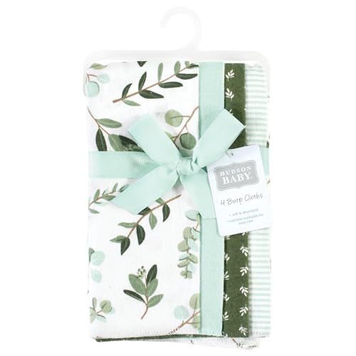 Image of Hudson Baby Cotton Poly Flannel Burp Cloths Multipack, Eucalyptus 8-Pack, One Size