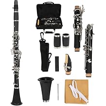 Bb Tone Clarinet for Beginners, 17 Keys Student Level Bakelite Clarinet Woodwind Instrument for Band and Orchestra with Reeds Case Cleaning Cloth Screwdriverblack