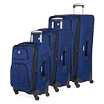 SWISSGEAR Sion Softside Expandable Spinner Luggage, Checked-Medium 25-Inch Durable Lightweight Suitcase with 360 Spinner Wheels, Blue