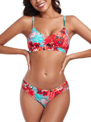 RELLECIGA Low Waisted Bikini Set for Women Scoop Neck Cutout Two Piece Swimsuit