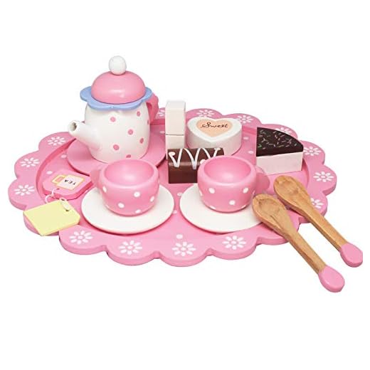 Wooden Tea Sets for Little Girls, Pretend Play for Toddlers Great Pink Tea Party Set for 3, 4, 5 Year Old Girls and Boys