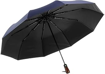 Men Travel Umbrella Folding - Automatic Compact Umbrella Windproof - Premium Wooden Handle Mens Umbrella Auto