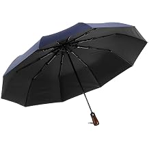 Men Travel Umbrella Folding - Automatic Compact Umbrella Windproof - Premium Wooden Handle Mens Umbrella Auto