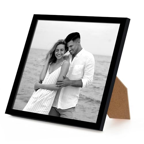 Americanflat 10x10 Picture Frame with Shatter-Resistant Glass - Streamline Collection - Thin Border Square Frame for Tabletop and Wall Display - Hanging Hardware and Easel Stand Included - Black