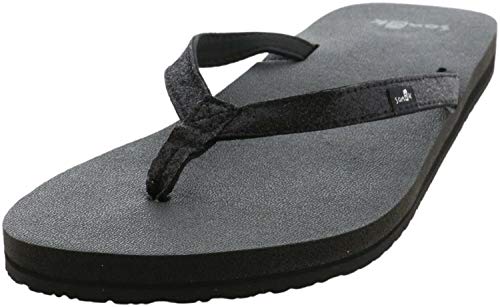 Image of Sanuk Womens Yoga Joy Sparkle Flip-Flop, Black Sparkle, 6 US