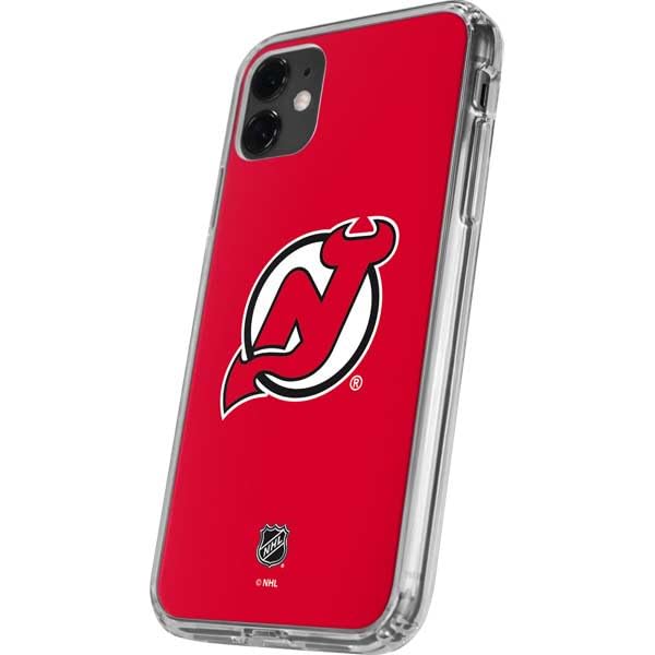 Skinit Clear Phone Case Compatible with iPhone 11 - Officially Licensed NHL New Jersey Devils Solid Background Design