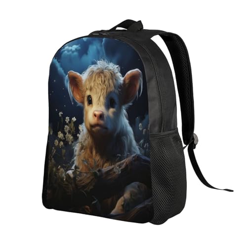 Comfort Fit Unisex Highland Cattle Flower Backpack Durable for Daily Commute & Travel Adventures 16 Inch2