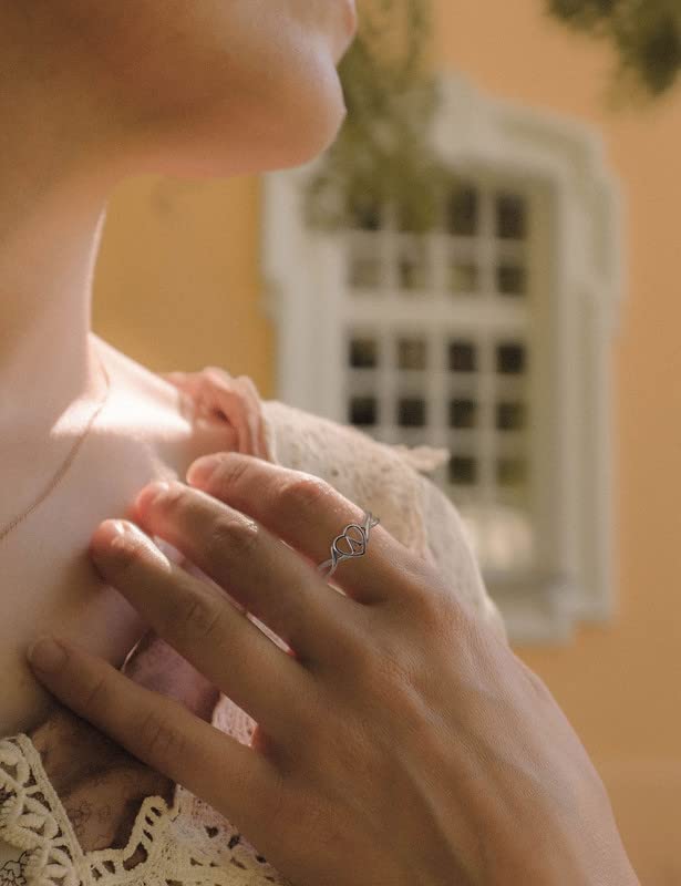 Solid 925 Sterling Silver Heart Ring Round Ring Open Adjustable Dainty Cute Initial Heart Rings Valentine Anniversary Birthday Jewelry Gifts for Women2