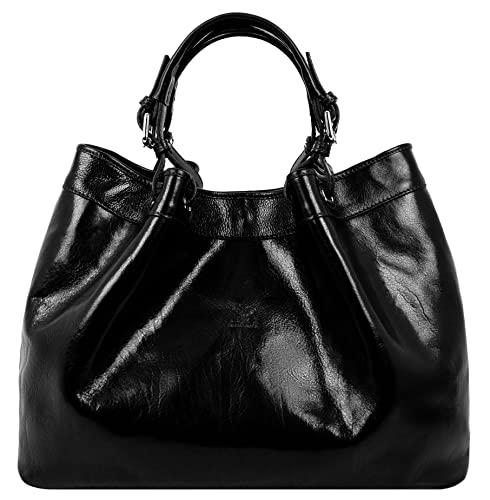 Time Resistance Leather Handbag - Full-Grain Leather Top Handle Purse for Women (Black)