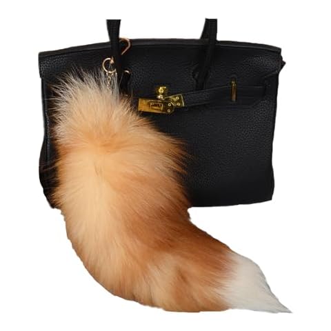 ASkinds Fluffy Fox Tail Fur Keychain Cosplay Toy Party Costume Furry Wolf Tails Handbag Accessory Key Chain Ring Hook for Women(Yellow) Cover
