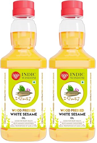 Image of IndicWisdom Wood Pressed White Sesame Oil 200 ml (Cold Pressed White Sesame Oil - Extracted on Wooden Churner) (Pack of 2)