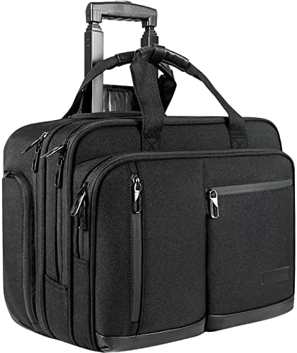 VANKEAN 17.3 Inch Rolling Laptop Bag Women Men with RFID Pockets, Stylish Carry on Briefcase Laptop Case Waterproof Overnight Rolling Bags, Laptop Bags for Travel/Work/School/Business, Black