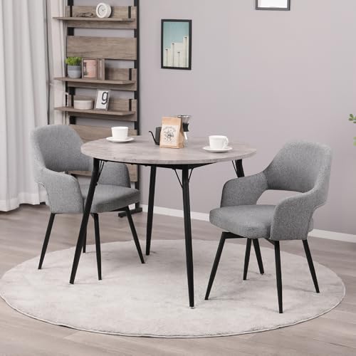 Mirai-Show ダイニングテーブルセット 2人 北欧 3点セット 丸 90cm幅 円形 2人掛け ダイニングチェア 回転式 2脚セット 肘付き おしゃれ 360°回転椅子 肘置き カフェテーブル 90センチ 円卓 二人用 いす 食卓テーブル 大理石風