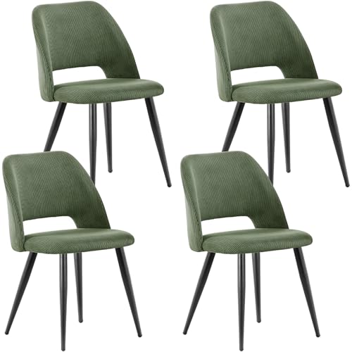 WAFTING Lot de 4 Chaises de Salle à Manger, Chaise avec Velours Côtelé en Éponge Épaisse, Chaise de Cuisine avec Pieds Métalliques Séparés, pour Salle à Manger,...