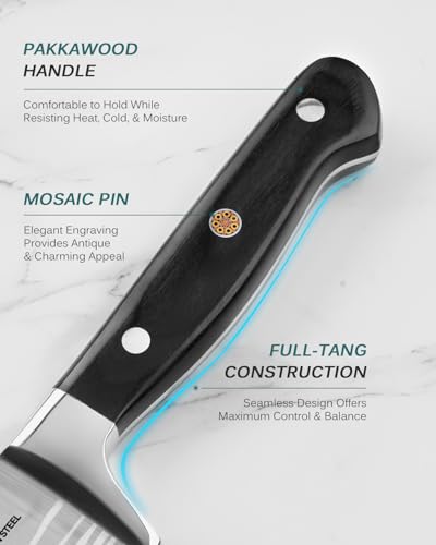 Image of KYOKU 8 inch Chef Knife, Samurai Series Japanese Style Chef's Knife with Sharpening Stone, High Carbon Steel Kitchen Knife with Pakkawood Handle Mosaic Pin Gift Box for Meat Vegetable Fruit Chopping