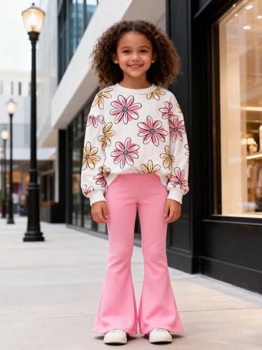 Image of Toddler Girl Clothes Floral Printed Sweatshirt Pants 2Pcs Fall Outfits for Little Girls Clothing Set Size 3-7 Years