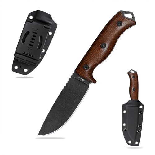 SDOKEDC DC53 Stahl messer Feststehende Klinge Micarta Griff mit Kydex Scheide für Männer EDC Camping Survival Outdoor (Black Stone Wash)