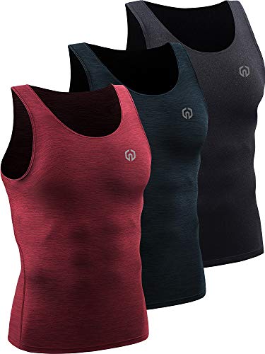 NELEUS Men's 3 Pack Compression Tank Top Tight Muscle Shirts,5074,Black (Grey)/Slate Gray/Red,US XL,EU 2XL