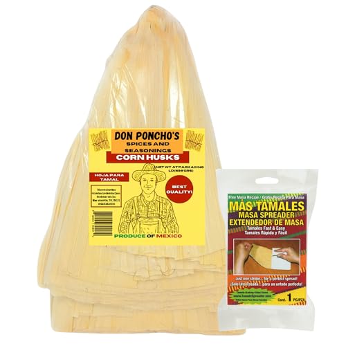 Don Ponchos 1lb Corn Husks for Tamales with Masa Spreader - Hoja para Tamales Corn Husk Quality for Authentic Tamale Making Ideal for Homemade Mexican Dishes and Traditional Recipes