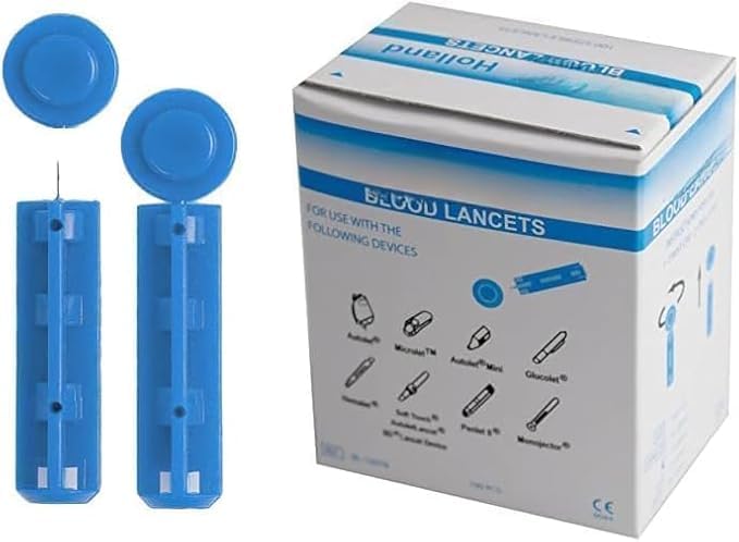Sumedtec - Lancetas Estériles 28G Pack de100 unidades (Glucosa, Colesterol, tests rápidos.) ultra delgadas de 28g de diseño universal para minimizar las molestias y el dolor de la piel.