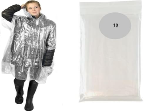 Ponchos durables jetables pour rester au sec sous la pluie lot de 10 blanc Tall