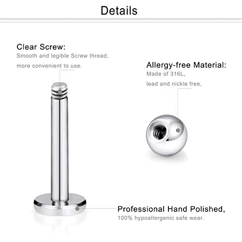 Dyknasz 16G Stainless Steel Labret Studs Monroe Lip Rings Retainer Cartilage Tragus Nail Conch Helix Earring Barbell Piercing Jewelry with Clear Diamond CZ for Women Men2