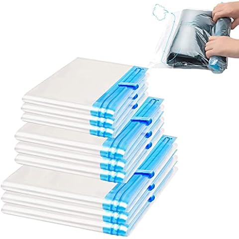 Vakuumbeutel für Kleidung, 9 Stück Reise Kompressionsbeutel zum Rollen Wiederverwendbar Platzsparende Vakuum Aufbewahrungsbeutel Vakuumierbeutel für Kleidung Bettdecken Decken Bettwäsche Kissen Cover