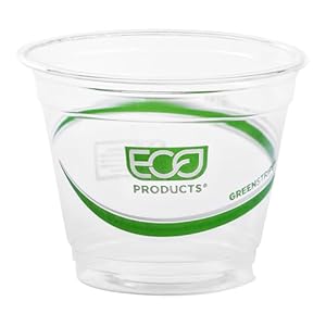 ECO PRODUCTS GreenStripe Clear Compostable 9oz PLA Plastic Cups, Case of 1000, Disposable Renewable Plant-Based Cold Cups, For Cold Drinks & Snacks, BPI Certified, ASTM Compliant.