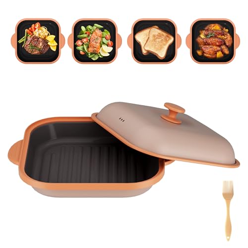 Microwave Grill Pan with Cover | Microwave Bacon Cooker | Griller & Crisper Pan for Grilling, Frying, Browning and Crisping | Microwave Cookware for Grill Meat | Dishwasher Safe for Dorms,Office,RV by Lkicwah - Used condition - US$26.99