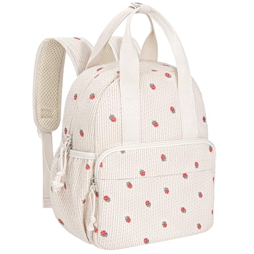 Neverwhy Corduroy Toddler Backpack for Preschool Boys & Girls Ages 2-5, 11 Inch Water-Resistant Small Kids Backpack for School & Travel, Lightweight Daycare Bookbag (M-Strawberry)
