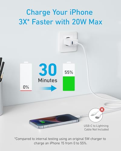 Anker snelle 20W-wandoplader met 2 poorten en USB-C-oplaad voor iPhone 15/iPhone 15 Plus/iPhone 15 Pro/iPhone 15 Pro Max/iPad en meer (inclusief USB-C-kabel van 1,5 m) - Afbeelding 5