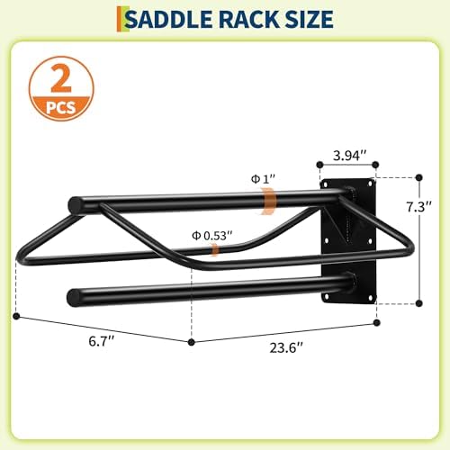 2 Pack Saddle Rack with Pad Bar,Wall Mounted Saddle Stand, Heavy-Duty Steel Saddle Holder,Western & English Saddle Rack for Horse Stall,Barn,Trailer,Tack Room - 1