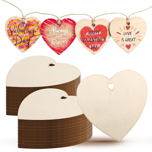 20PCS Wooden Hearts for Crafts, 3 Inch Unfinished Natural Heart