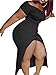 TOB Women's Sexy Plus Size Off Shoulder Side Slit Bodycon Party Maxi Dress Black,XX-Large