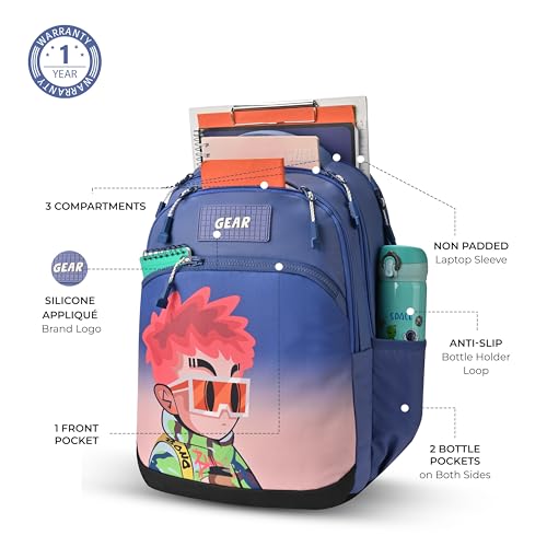 Image of Gear Tango Backpack 17 inch /29L Medium Water Resistant School Bag /Casual Backpack /Daypack /Kids Bag for Boys /Girls (Blue-Orange)